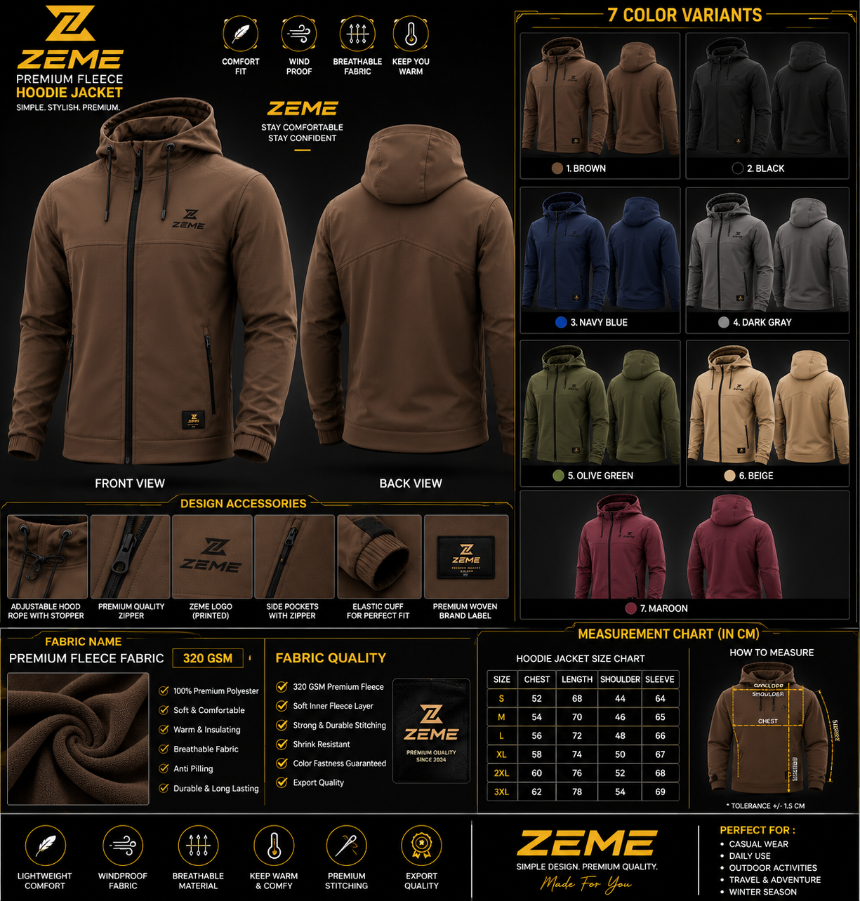 ZEME Premium Dark Grey Fleece Hoodie